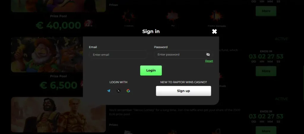 raptorwins login